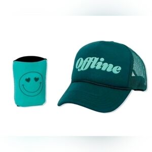 NWT  OFFLINE Green/Teal Trucker Hat & Koozie Set